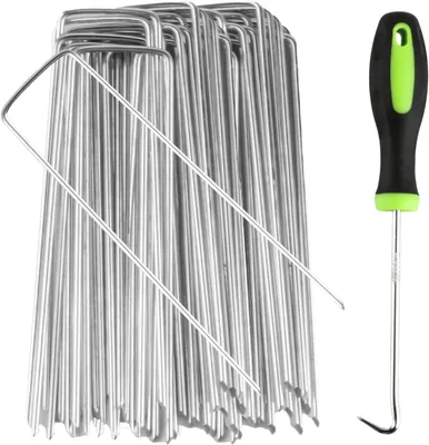 Image de Fixations pour jardin en métal - Piquets en forme de U - Pour fixer les éléments de jardin - Acier galvanisé - 15 cm - 20 pièces - Argenté
