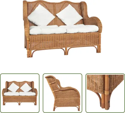 Produktbild von The Living Store 2-Sitzer-Sofa Hellbraun Natürliches Rattan und Leinen