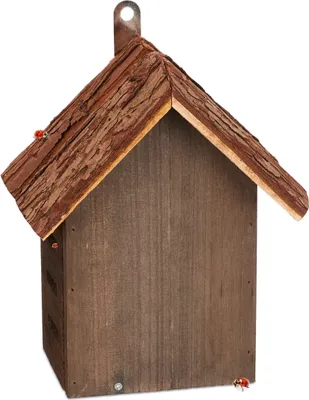 Produktbild von Relaxdays Marienkäferhaus, Holz, HxBxT: 22 x 18 x 12 cm, wetterfest, zum Aufhängen, Insektenhotel für Marienkäfer, braun