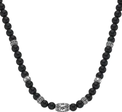 Produktbild von Collier Giorgio Martello Milano schwarze Achat-, Tigerauge- oder syn. Türkis-Kugeln, Silber 925 Schwarz 60 cm