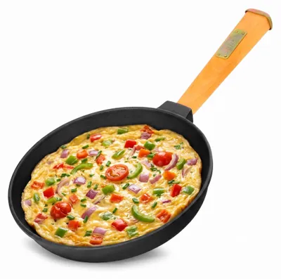 Produktbild von Ø22cm Pfanne aus Gusseisen mit Holzgriff abschraubbar 43mm hoch Gusseisenpfanne Bratpfanne Steakpfannen Cast Iron Pan Feuerpfanne geeignet für Gasgrill Backofen Feuerstelle alle Herdarten Induktion