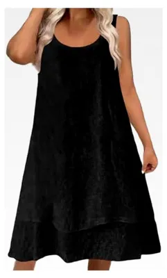 Produktbild von Ärmelloses knielanges Sommerkleid für Damen, fließendes A-Linie Midi Kleid, lässiges Boho Strandkleid, einfarbiges Tanktop Kleid, elegantes Swing Kleid für den Sommer