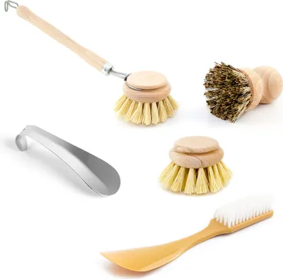 Produktbild von Reise Schuhputzset 5-tlg Holz mit Sisalbürsten und Edelstahl Schuhlöffel Schuhpflege Schuhanzieher Schuhbürste Schuhreinigung Set