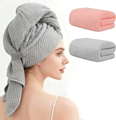 Imagen del producto de Juego de dos toallas de microfibra, de secado rápido, de 100 x 60 cm, ideales para el cabello