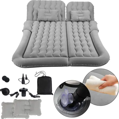 Obrázek produktu pro TolleTour nafukovací postel do auta Nafukovací matrace do auta Matrace zesílená s 12V vzduchovou pumpou pro kempování, cestování 178 x 126 x 13 cm šedá