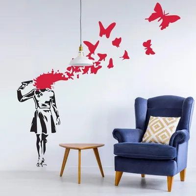 Street-Art-Mädchen mit Schmetterling – Decords Wandtattoo, Produktansicht 1