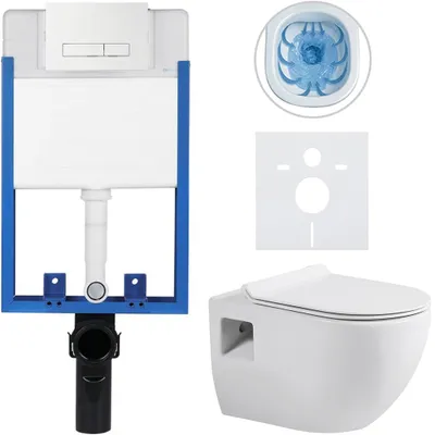Obrázek produktu pro Kompletní podomítkový WC set Lite/Dure - bílá lesklá - WC tlačítko Slim, bílé - k zazdění - 51x35 cm