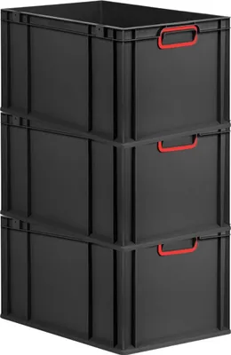 Produktbild von SuperSparSet 3x Eurobox NextGen Color | HxBxT 32x40x60cm | 65 Liter | Griffe rot geschlossen | Verstärkter Boden | Schwarz | Eurobehälter, Transportbox, Transportbehälter, Stapelbehälter