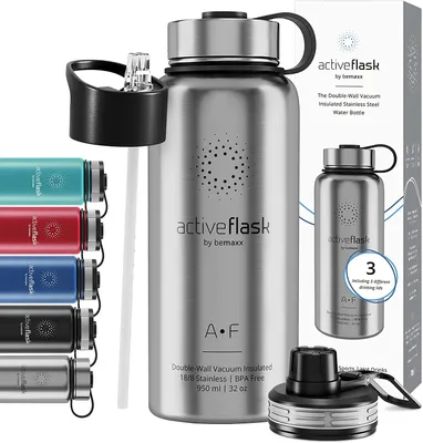 Produktbild von BeMaxx Trinkflasche Edelstahl ACTIVE FLASK silber 950ml
