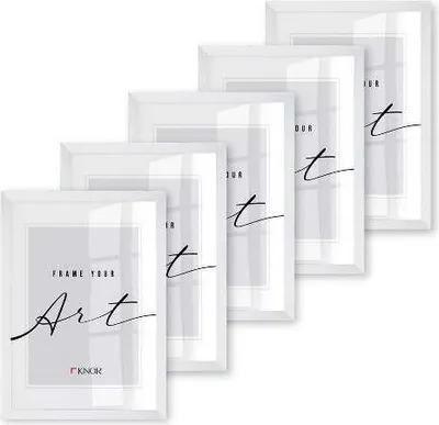 Produktbild von 🖼️KNOR®️ Bilderrahmen 21x29,7cm WEIß, 5er Set Posterrahmen, Bilderrahmen, Fotorahmen, bruchsicheres Acrylglas, Picture Frame 21x30, zum Aufhängen & Aufstellen 🎨Isabella Kollektion