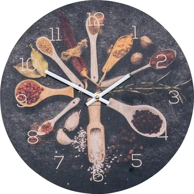 Produktbild von Wanduhr Holz 30x30cm Rund Uhr Holzbild Gewürze Küche Kräuter Wanddeko Holzuhr