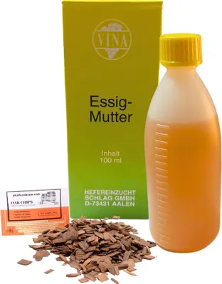 Produktbild von VINA Essigmutter 100ml + Eichenchips 20g, Essig Starter Kultur, Natürlich und Aktiv, Ideal für Hausgemachten Apfelessig und Weinessig
