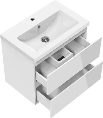 Produktbild von Waschtisch mit Unterschrank 60cm Alast Badmöbel Set Hochglanz Weiß Dick Waschbecken mit Unterschrank MDF Softclose