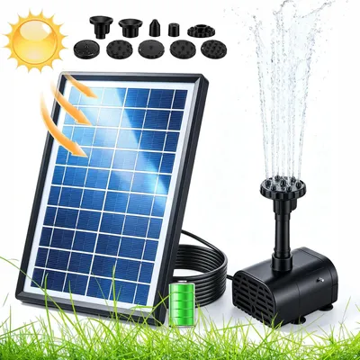 Obrázek produktu pro Solární fontána 8W – čerpadlo do jezírka pro malé zahradní jezírko a pítko pro ptáky – baterie 3600 mAh – ochrana proti chodu na sucho – stabilní vodní fontána – modrá barva