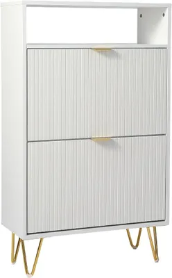 Imagen del producto de Zapatero estrecho de madera, zapatero blanco, con 2 puertas, dimensiones: 101x60x26 cm