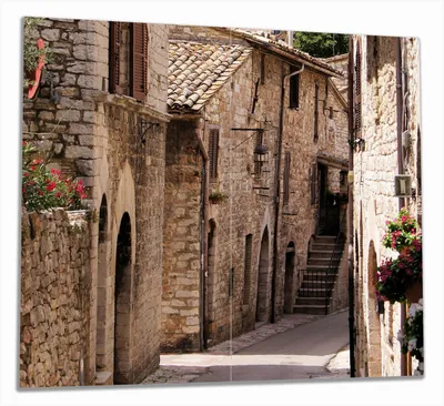 Produktbild von Wallario Herdabdeckplatte aus Glas, Größe 60 x 52 cm 2-teilig, Motiv Italienische Gasse