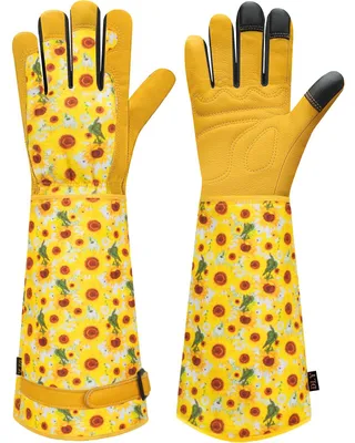 Imagen del producto de Guantes de jardinería de cuero, largos, transpirables, con protección para el antebrazo, talla mediana, para trabajos de jardinería