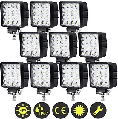 Immagine prodotto di karpal 10x 48W LED luce di lavoro 12V 24V trattore LED faro, luce di lavoro per offroad, ATV luce di retromarcia IP67, 4320LM, 6500K