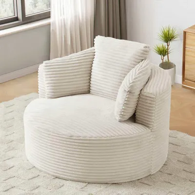 Produktbild von AIORBER Überdimensionierter runder Cord-Relaxsessel, moderner Cloud-Sessel mit tiefer Sitzfläche & Taschenfederkern, keine Montage, 1-Sitzer, Beige