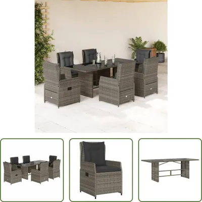 Produktbild von The Living Store 7-tlg. Garten-Essgruppe mit Kissen Grau Poly Rattan