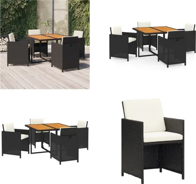 Produktbild von vidaXL 5 tlg. Garten Essgruppe mit Kissen Poly Rattan Schwarz - Garten Essgruppe - Garten Essgruppen - Essgruppe Poly Rattan - Outdoor Essgruppe