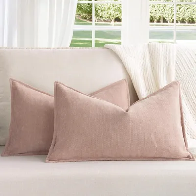 Produktbild von Kissenbezug 30x50 cm - Set aus 2 - Chenille-Lendenkissenbezug - Weich - Altrosa