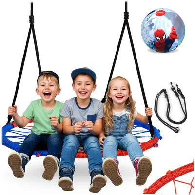 Obrázok produktu pre Hojdačka SWINGO Krähennest 95 cm, modrá a červená + lopta Spiderman
