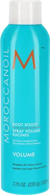 A turquoise spray bottle of Moroccanoil Volume Root Boost.