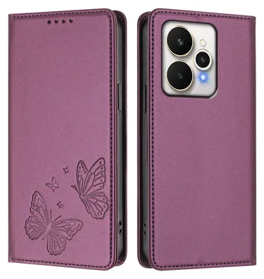 Produktbild von Lederhülle für Realme 15 /Realme 15 Pro 5G, Schmetterling Prägung Leder Brieftasche Schutzhülle mit Ständer Lila