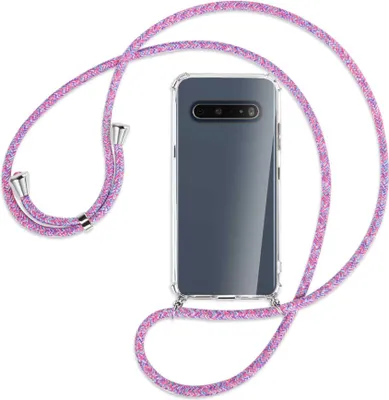 Produktbild von Handykette Backcover-Schutzhülle mit Band (Metall silberfarben) für LG V60 ThinQ - lila/rosa/blau