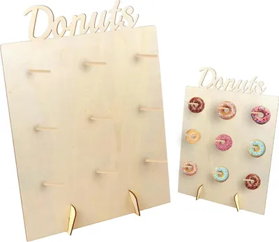 Produktbild von Holz Donut Stand - 9 Halter Donut Board Display Stand - Wiederverwendbarer Donut Halter für Geburtstagsfeiern - Großes Holz Donut Regal für Hochzeits- und Baby Shower Dekoration