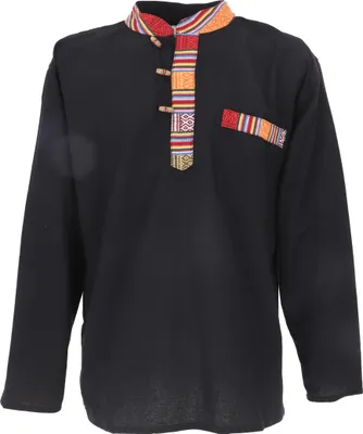Produktbild von Nepal Ethno Fischerhemd, Goa Hemd - Schwarz, Herren, Baumwolle, Größe: XL