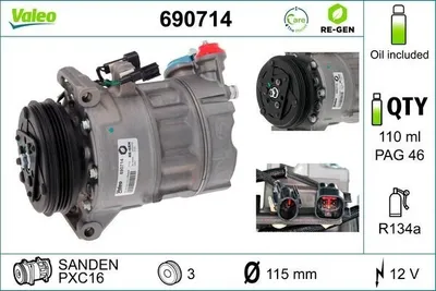 Produktbild von VALEO 690714 PXC16 Klimaanlage Klimakompressor PAG 46 R134a für VOLVO XC60 (156) V70 III (135) V60 (155, 157) XC70 II Kombi (136) S60 II (134)