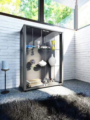 Produktbild von Sintalo Vitrinenschrank 2 Glastüren silberfarben.