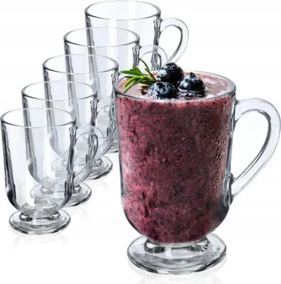 Obrázek produktu pro Sklenice na latte a čaj – skleněné poháry – sada 6 ks – 300 ml – s uchem – na kávu a čaj