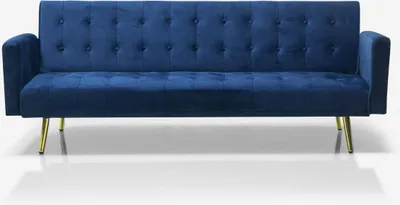 Produktbild von Modernes clic clac 3-Sitzer Samt Schlafsofa Caullae goldene Beine - Blau