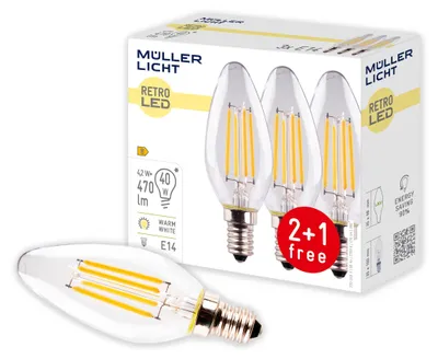 Obrázok produktu pre Müller-Licht 400291, 4 W, 40 W, E14, 470 lm, 10000 h, Teplá biela