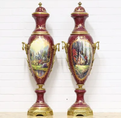 Produktbild von Casa Padrino Deko Vasen Bordeauxrot / Gold 30 x H. 100 cm - Barockstil Porzellan Vasen Set