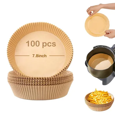 Productafbeelding van Rond Bakpapier voor Airfryer - 100 Stuks, 20 cm, Hittebestendig en Vetafstotend