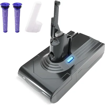 Image de Batterie pour Dyson Aspirateurs V8 SV10,Batterie Li-ION Compatible avec Dyson V8,Absolute,Fluffy, Animal SV10 STANEW, 2 Filtres Li-ION 21.6v 4500mAh
