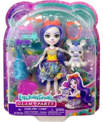 Image de Enchantimals glam party poupee zemirah zebra et grainy zebre - figurine 15 cm - animal - mattel hnv28