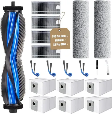 Produktbild von KGC 19 Stück Zubehörset für Ecovacs Deebot T80 Pro Omni, X8 OMNI, X8 Pro OMNI Saugroboter, 1 Hauptbürste, 6 Staubbeutel, 2 Mopp Reinigungswalze, 4 Filter, 4 Seitenbürsten, 1 Reinigungsbürste