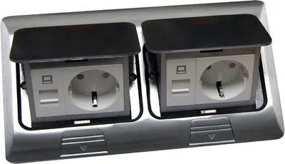 Produktbild von Einbausteckdose Fußbodensteckdose Steckdose 4-fach 2+2 Edelstahl für Boden & Wand