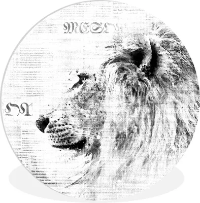 Produktbild von MuchoWow® Rundes Wandbild - Runde Bilder Löwe - Zeitung - Schwarz - Weiß Ø 60 cm Kreis Wanddekoration Kunststoff - Wandkreis - Wandschmuck - Wand Kreis - Das Schlafzimmer - Die Bilder - Wandmalerei - Kunst für das Haus - das Plastik