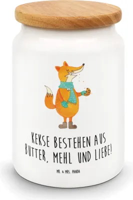 Produktbild von Mr. & Mrs. Panda Vorratsdose Fuchs Keks - Weiß - Geschenk, Frieren, Weihnachten, Winter, Dose, Weihnachtszeit, Vorratsbehälter, behälter, Frischhaltedose, Weihnachtlich