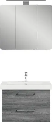 Produktbild von Pelipal Badmöbel-Set BxHxT 80 x 200 x 44 cm Frontfarbe graphit struktur quer mit Waschtisch Keramik weiß Griff chrom H10