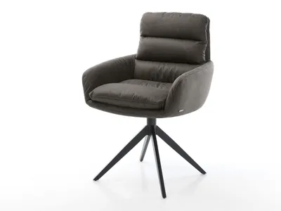 Produktbild von DELIFE Drehstuhl Abelia-Flex mit Armlehnen Mikrofaser Anthrazit Vintage Kreuzgestell breit Schwarz 360° drehbar Wippfunktion