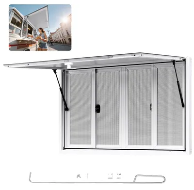 Immagine prodotto di VEVOR Finestra per snack bar (dimensioni di installazione 1346 x 838 mm) orientabile, finestra di servizio per rimorchi snack bar con angolo di apertura di 85° e 4 finestre scorrevoli, finestra per chioschi e furgoncini snack