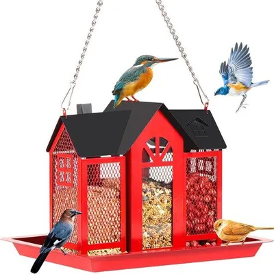 Immagine prodotto di Mangiatoia in metallo a forma di uccello, di colore rosso, per giardini
