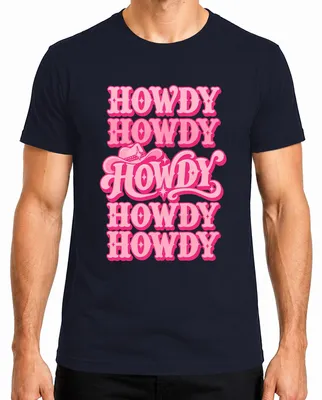Immagine prodotto di Maglietta da uomo, stile western, con scritta "Howdy Dolly Parton Cowgirl" e decorazioni retrò, colore blu navy, taglia M